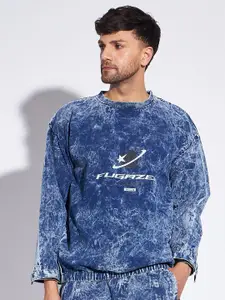 FUGAZEE Blue Abstract Printed Cotton Pullover Sweatshirt