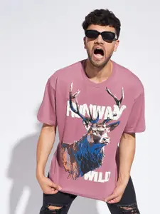 FUGAZEE Dusty Pink Graphic Printed Oversized Pure Cotton T-Shirt