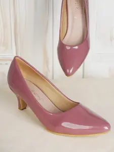 DressBerry Peach-Coloured Pointed Toe Kitten Pumps
