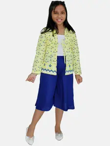 KiddoPanti Girls Printed Pure Cotton Shrug & Flared Culotte Set