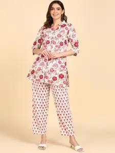 VEDANA Floral Printed Pure Cotton Top With Trousers