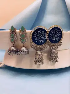 ATIBELLE Set of 2 Silver Plated Floral Shaped Jhumkas
