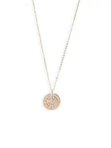 PALMONAS Gold-Plated Cubic Zirconia Studded Dial Plate Necklace