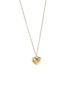 PALMONAS Gold-Plated Celestial Heart Cubic Zirconia Pendant & Chain