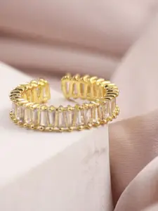 SALTY Gold Plated Stainless Steel Stone-Studded Finger Ring