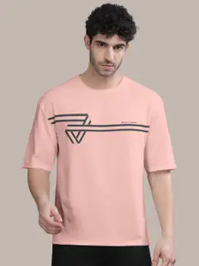 BULLMER Peach Geometric Graphic Cotton T-shirt
