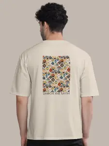 BULLMER Abstract Printed Round Neck Oversized Cotton T-shirt