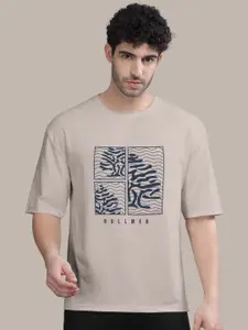 BULLMER Beige & Blue Graphic Printed Cotton T-shirt