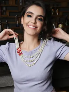 ODETTE Stone Studded & Beaded Layered Necklace