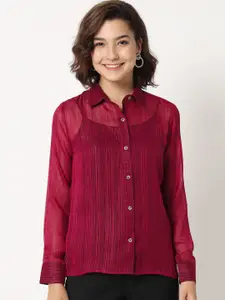 CHARMGAL Self Design Semi Sheer Classic Opaque Casual Shirt