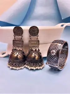 Atibelle German Silver Plated Floral Shaped Drop Earrings & Kada Bangle