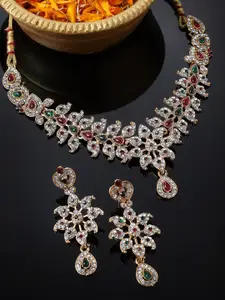 Sukkhi Gold-Plated American Diamond Studded Choker Necklace Jewellery Set