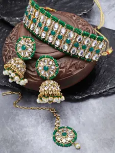 Sukkhi Gold-Plated Kundan-Studded & Pearl Beaded Choker Ethnic Necklace Jewellery Set
