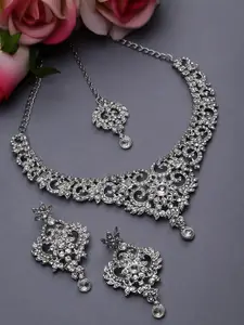 Sukkhi Rhodium-Plated AD-Studded Choker Necklace Jewellery Set