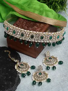 Sukkhi Gold-Plated Kundan & Beads Studded Choker Necklace Jewellery Set