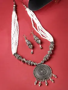 Sukkhi Silver-Plated Oxidised Beaded Necklace Jewellery Set