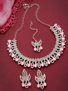 Sukkhi Rose Gold-Plated AD-Studded Necklace Jewellery Set