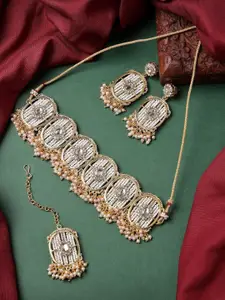 Sukkhi Gold-Plated Stone & Beads Studded Choker Necklace Jewellery Set