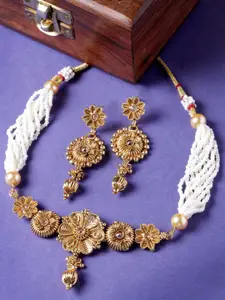 Sukkhi Gold-Plated Stone-Studded & Beads Beaded Necklace Jewellery Set
