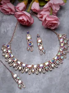 Sukkhi Rose Gold-Plated Stone Studded Necklace Jewellery Set