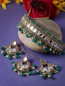 Sukkhi Gold-Plated Kundan & Beads Studded Choker Necklace Jewellery Set