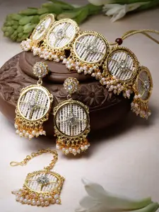 Sukkhi Gold-Plated Beads & Stone Studded Choker Necklace Jewellery Set