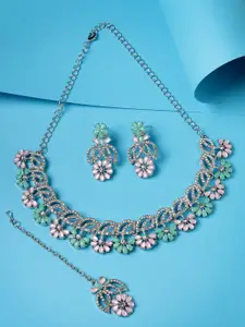 Sukkhi Rhodium Plated AD-Studded Bridal Necklace  Jewellery Set