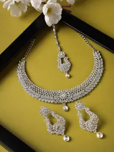 Sukkhi Rhodium Plated AD Studded Choker Necklace Jewellery Set