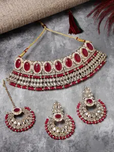 Sukkhi Gold-Plated Kundan Studded & Beaded Choker Necklace Jewellery Set