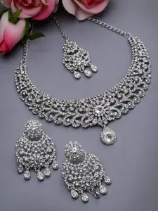 Sukkhi Rhodium Plated AD-Studded Floral Choker Necklace Jewellery Set