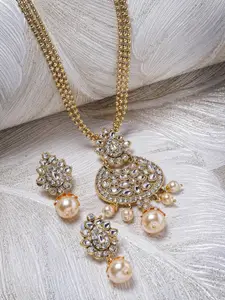 Sukkhi Gold-Plated Stone-Studded Multistring Long Necklace Jewellery Set