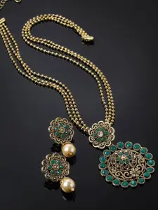 Sukkhi Gold-Plated Stone-Studded & Beaded Necklace With Earrings
