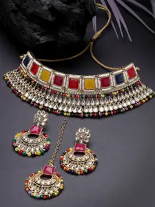 Sukkhi Gold-Plated Kundan-Studded Necklace With Earrings And Maang Tika