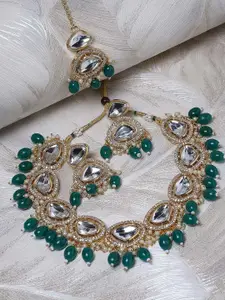 Sukkhi Gold-Plated American Diamond-Studded Necklace With Earrings And Maang Tika