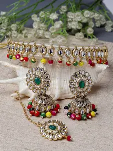 Sukkhi Gold-Plated Kundan-Studded Necklace With Earrings And Maang Tika