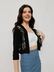 Espresso Black Solid Open Front Shrug