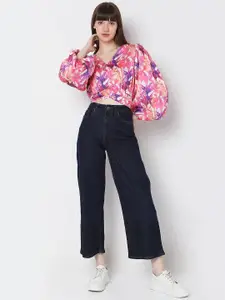 Vero Moda Floral Printed Bishop Sleeves Smocked Blouson Top
