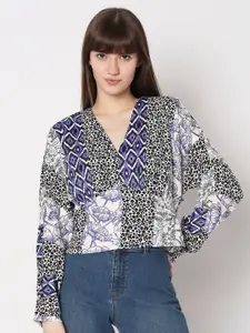 Vero Moda Animal Printed V-neck Smocked Empire Top