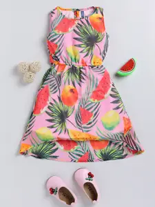 YK Girls Tropical Printed High Low Hem A-Line Dress