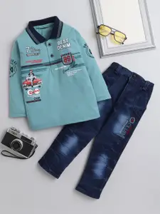 DKGF FASHION Boys Printed T-shirt with Trousers