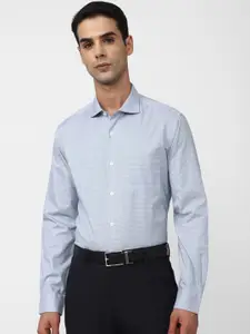 Peter England Elite Slim Fit Grid Tattersall Checked Pure Cotton Formal Shirt