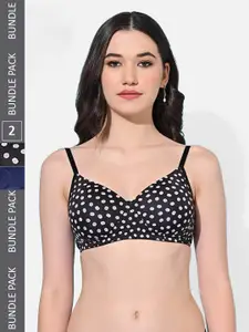 FIMS Pack Of 2 Polka Dot Printed Full Coverage Lightly Padded Bra With All Day Comfort