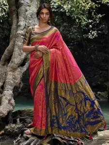 Saree mall Ethnic Motifs Woven Design Zari Silk Blend Banarasi Sarees