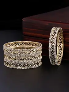 Yellow Chimes Set Of 4 Gold-plated Crystal-studded Bangles