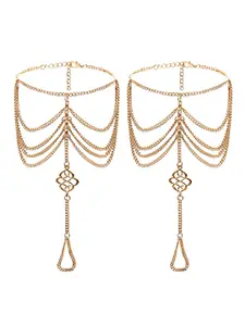 Yellow Chimes Gold-Plated Layered Anklets