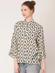 Moomaya Classic Geometric Printed Shirt Style Modal Top