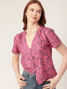 Moomaya Floral Printed Shirt Style Top