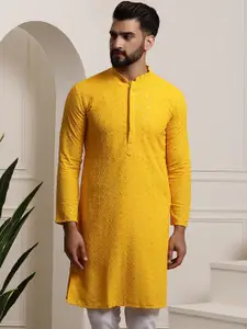 SOJANYA Ethnic Embroidered Mirror Work Pure Cotton Straight Kurta