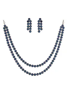 RATNAVALI JEWELS Silver-Plated AD-Studded & Beaded Necklace & Earrings