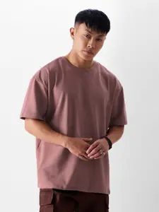 The Souled Store Mauve Round Neck Pure Cotton Oversized T-shirt